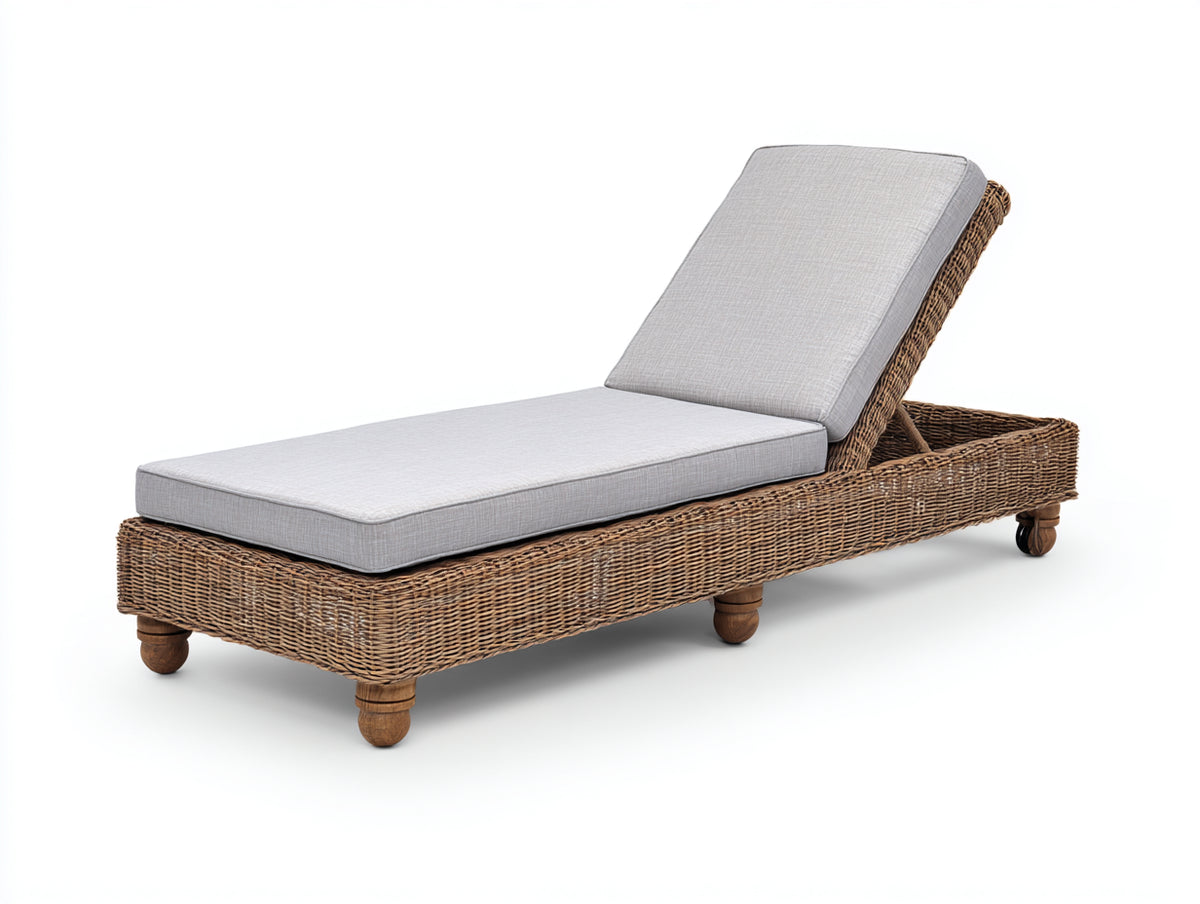 Sonnenliege aus Rattan Geflecht 200 x 70 x 75 cm - Naturfarben Grau - Verstellbare Gartenliege für Terrasse und Außenbereich