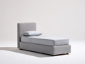 Einzelbett gepolstert 210 x 110 x 105 cm - Hellgrau-Schwarz - modernes Design mit hohem Kopfteil