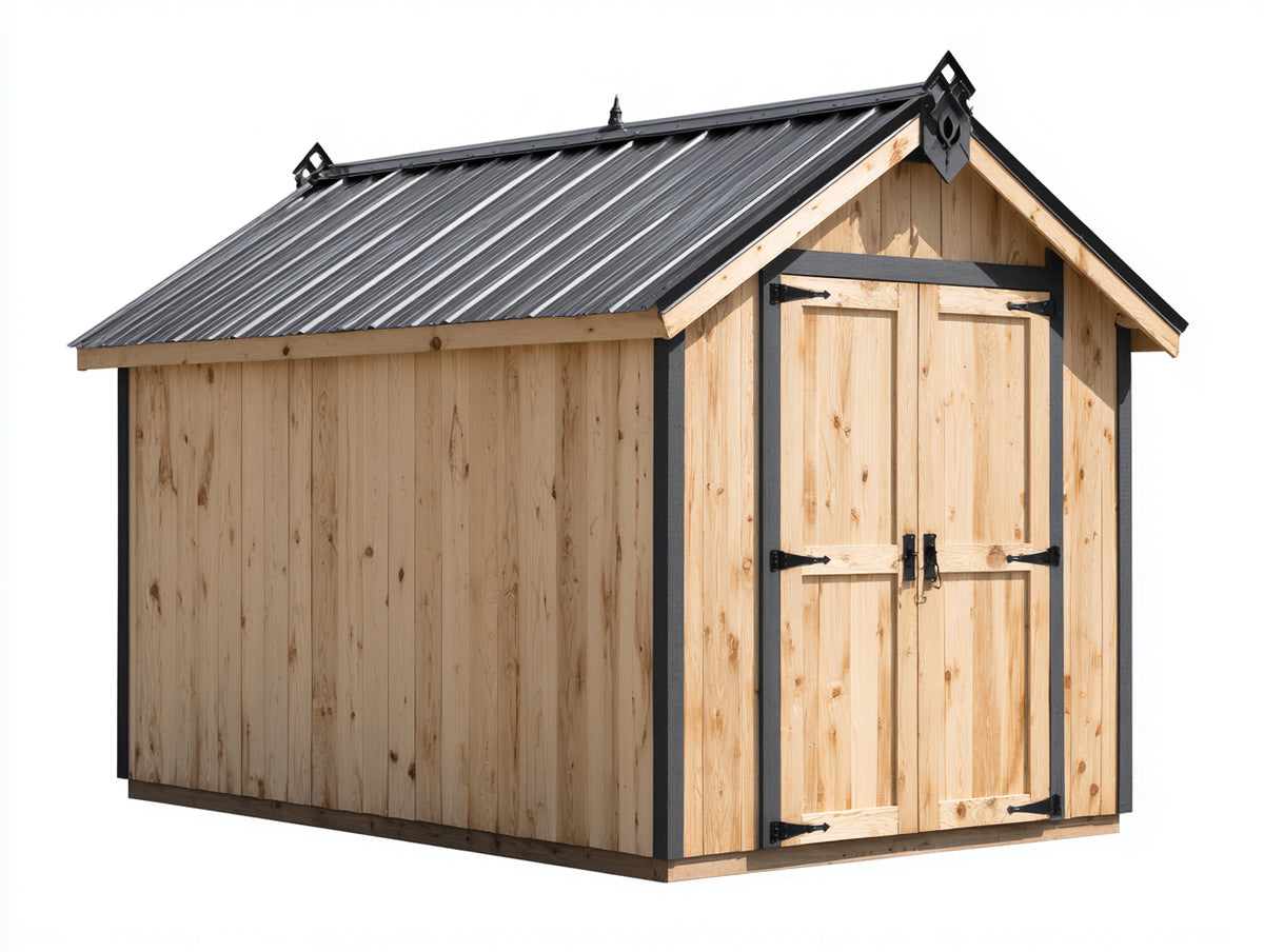 Gartenhaus Holz und Metall 240x190x225 cm - Naturholz und Anthrazit - Gartenhäuser mit Satteldach und Doppeltür