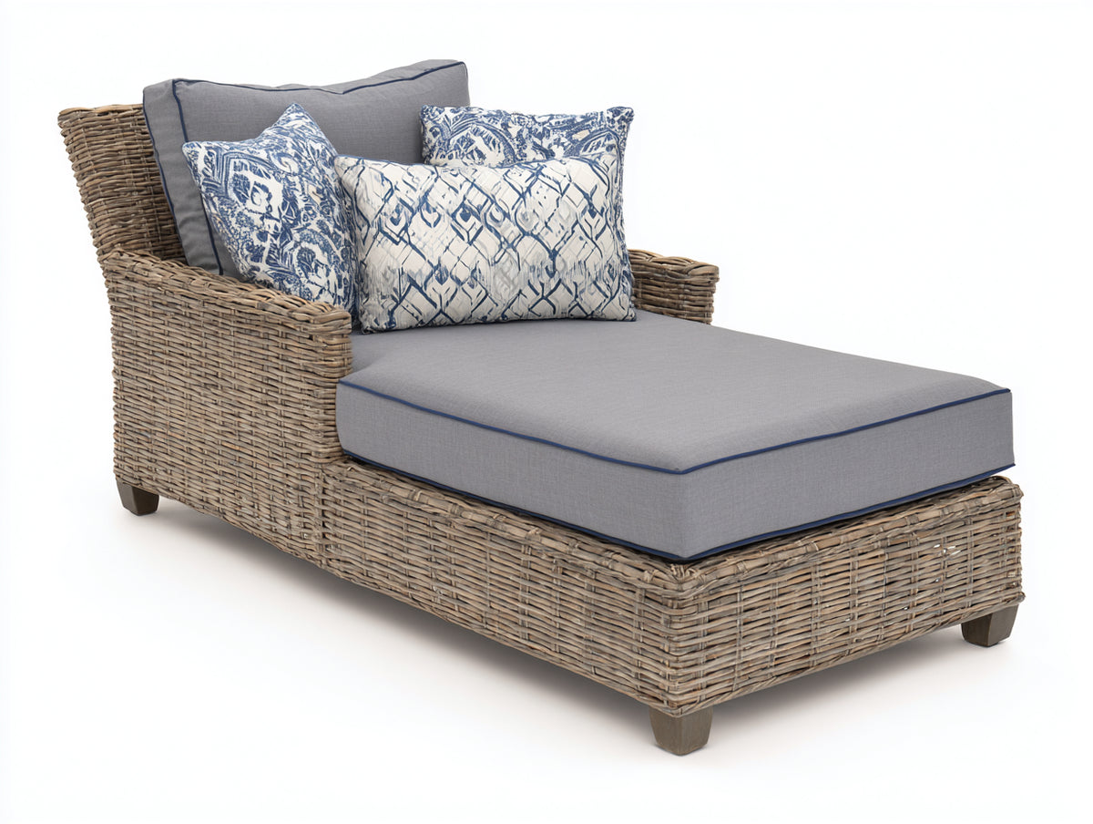 Sonnenliege aus Rattan Geflecht 210 x 90 x 75 cm - Grau Beige - Komfortable Gartenliege für Terrasse und Außenbereich