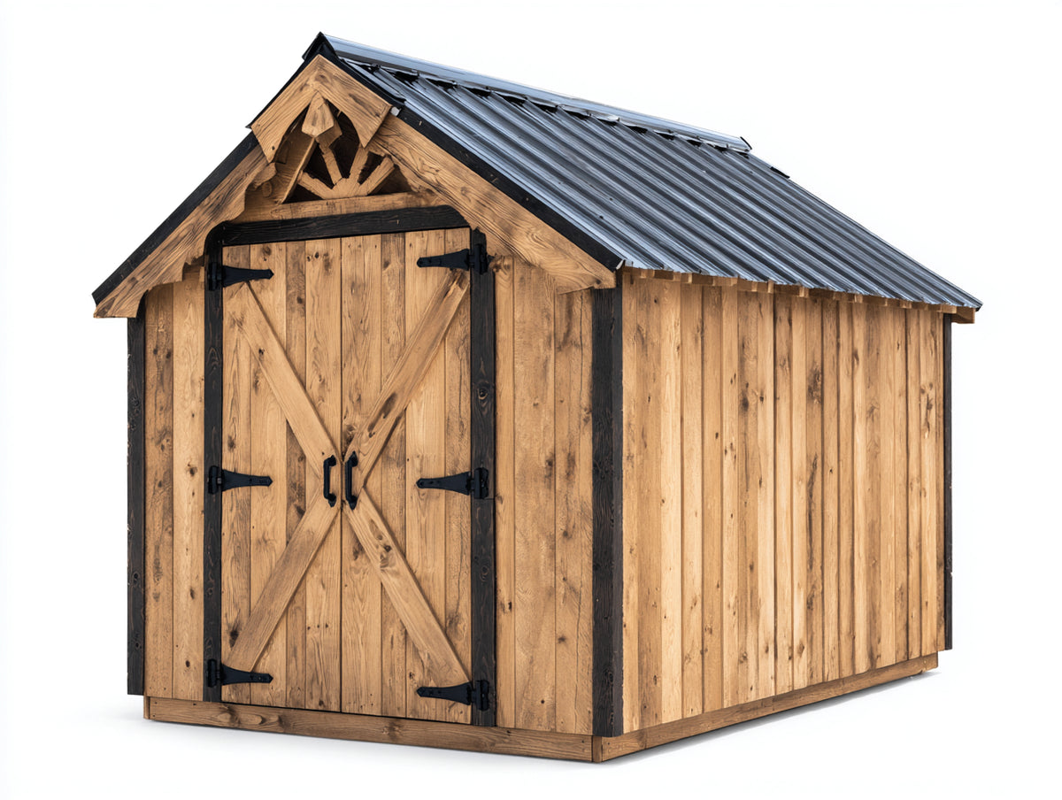 Gartenhäuser aus Holz 220x180x220 cm - Naturholz-Schwarz - mit Doppeltür und Satteldach