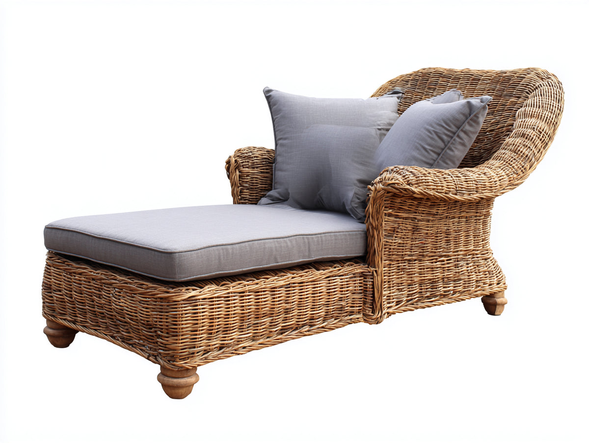 Sonnenliege aus Rattan Geflecht 200 x 80 x 75 cm - Naturfarben Grau - Elegantes Design für Garten und Terrasse