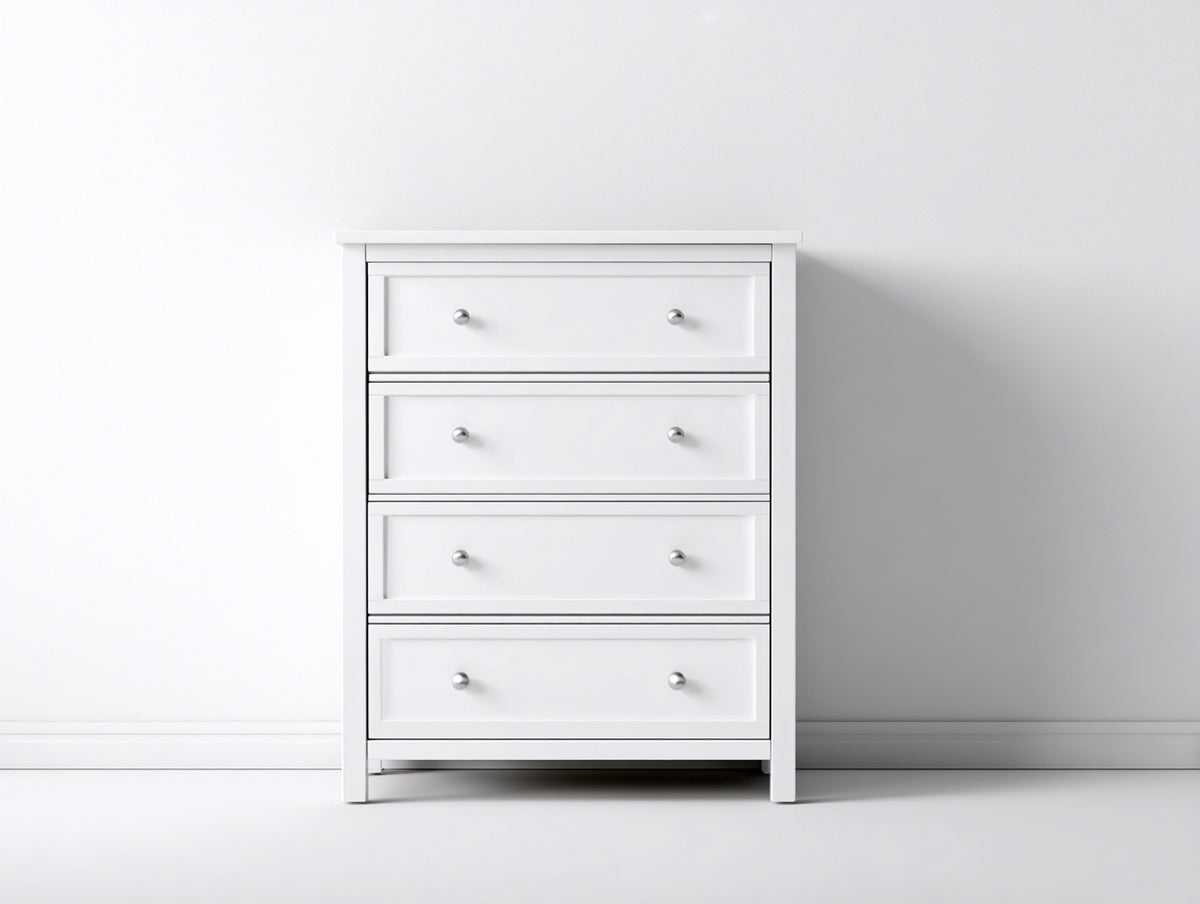 Kommode mit Schubladen aus Holzwerkstoff 80 x 42 x 105 cm - Weiß-Silber - klassisches Design mit 4 Schubladen