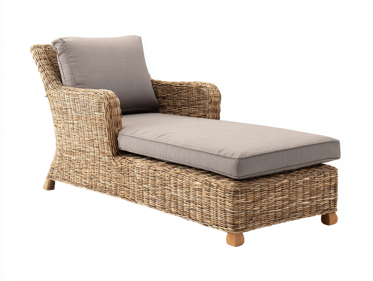 Sonnenliege aus Polyrattan mit Polsterauflage 200x85x90 cm - Naturbraun-Taupe - Komfortables Outdoor-Design