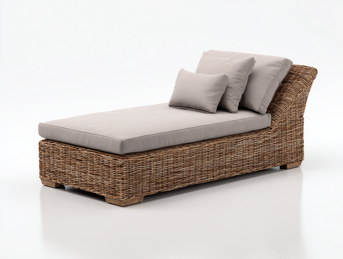 Sonnenliege aus Rattan Geflecht 200 x 80 x 70 cm - Naturfarben Beige - Moderne Gartenliege für Terrasse und Außenbereich