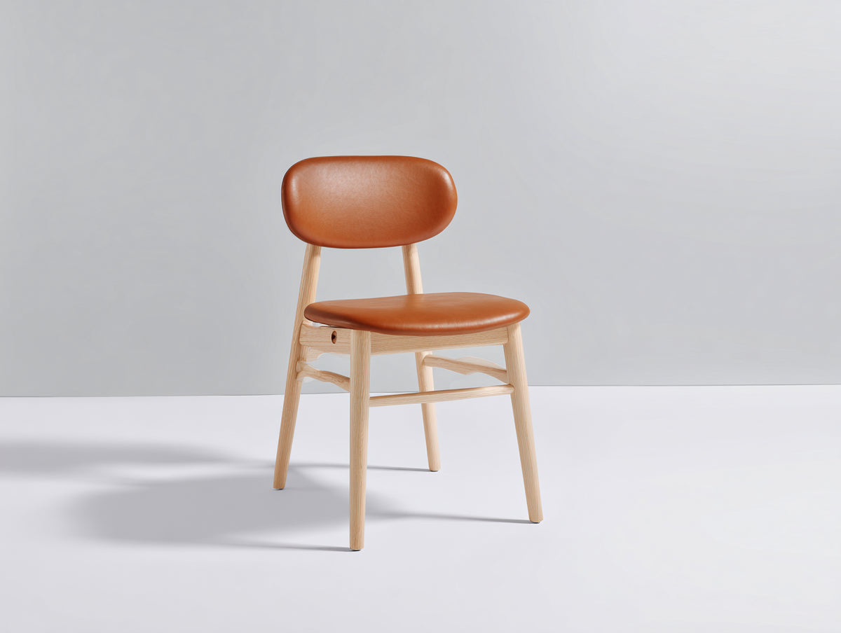 Esszimmerstühle aus Kunstleder und Holz 50 x 55 x 82 cm - Cognac-Naturholz - modernes Design mit gepolsterter Rückenlehne