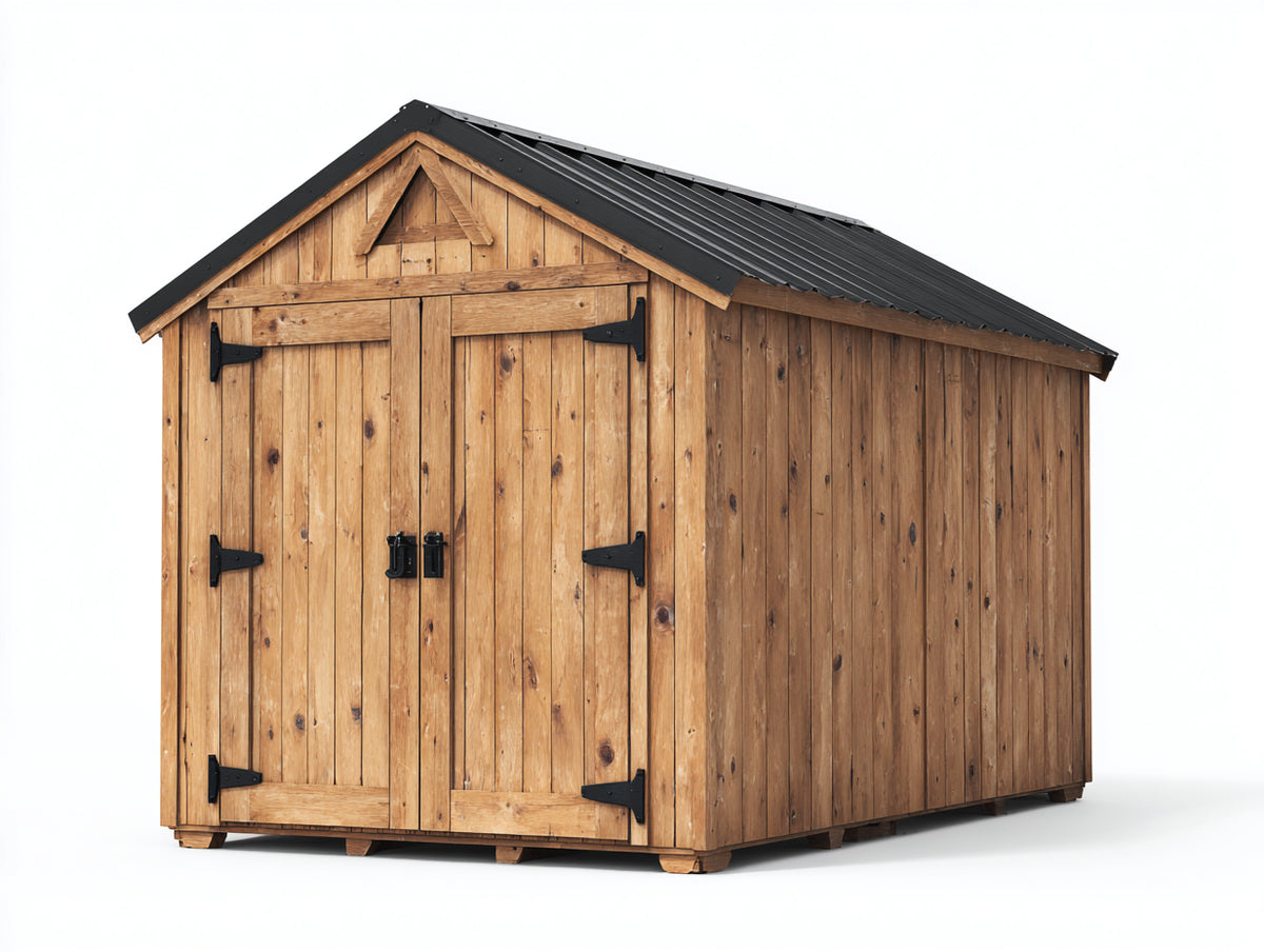 Gartenhäuser aus Holz und Metall 220x180x220 cm - Natur-Schwarz - mit Doppeltür und Satteldach im rustikalen Stil