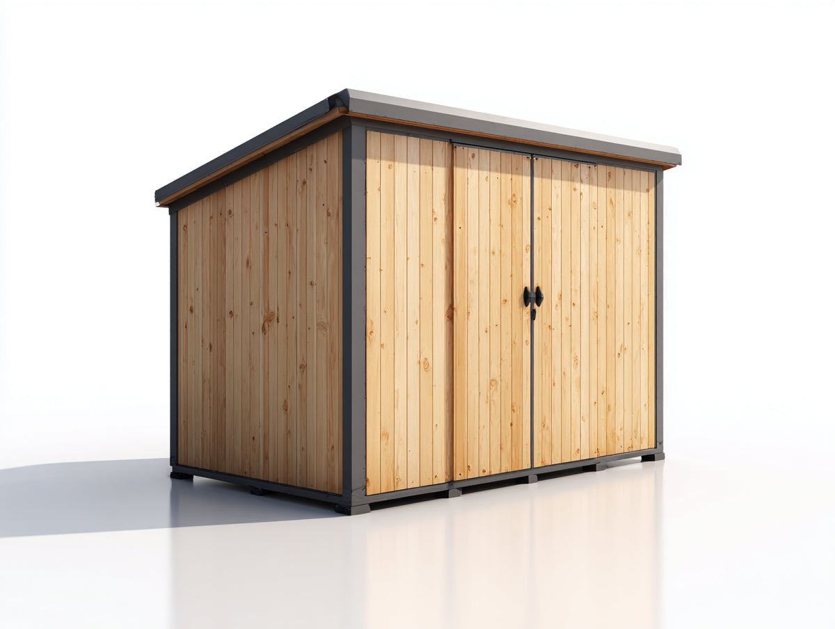 Gartenhäuser aus Holz 210 x 170 x 210 cm - Naturholz-Anthrazit - modernes Design mit 2 Flügeltüren und Pultdach