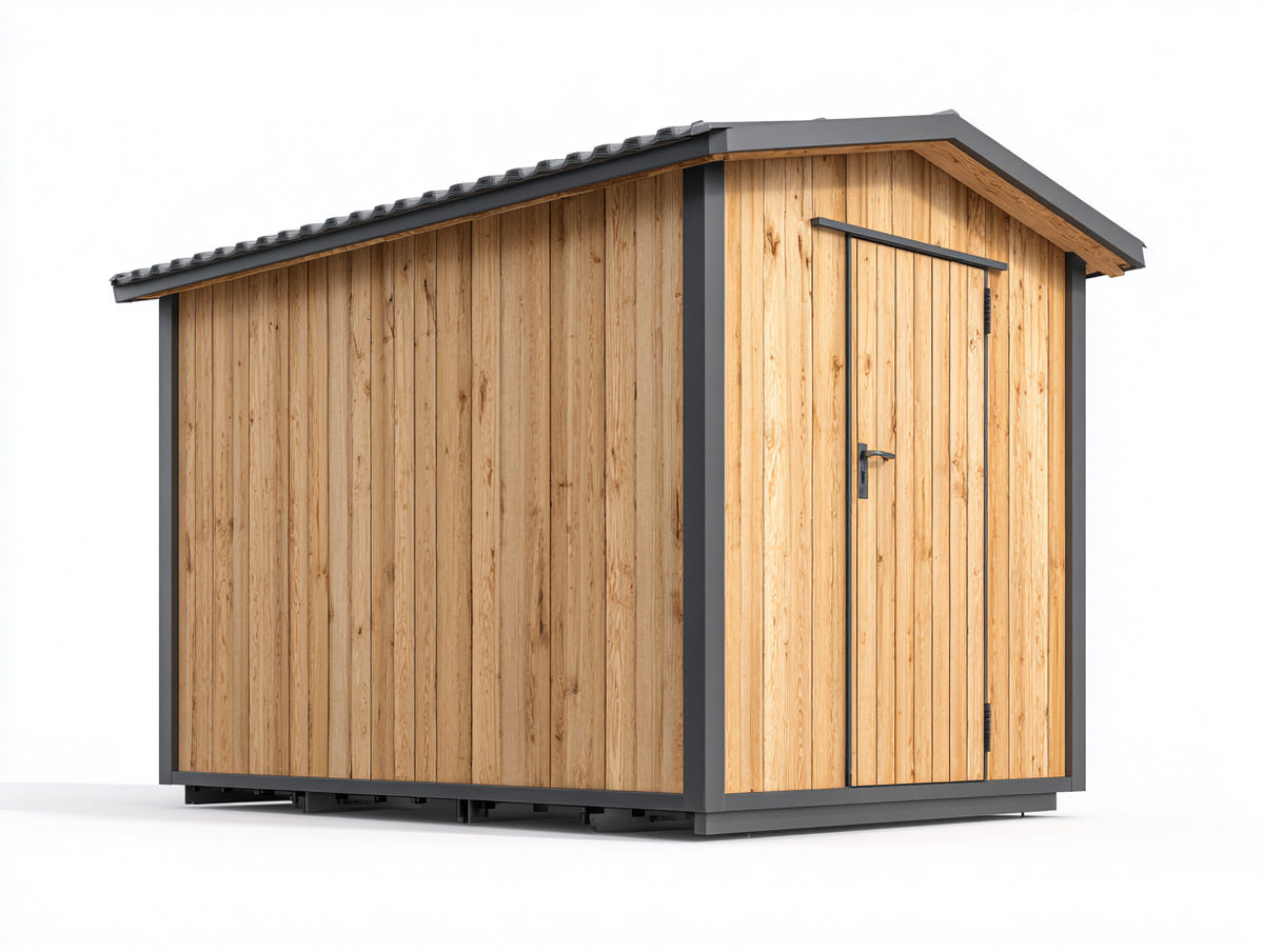 Gartenhaus Holz und Metall 240x180x220 cm - Naturholz und Anthrazit - Gartenhäuser mit Satteldach und Einzeltür