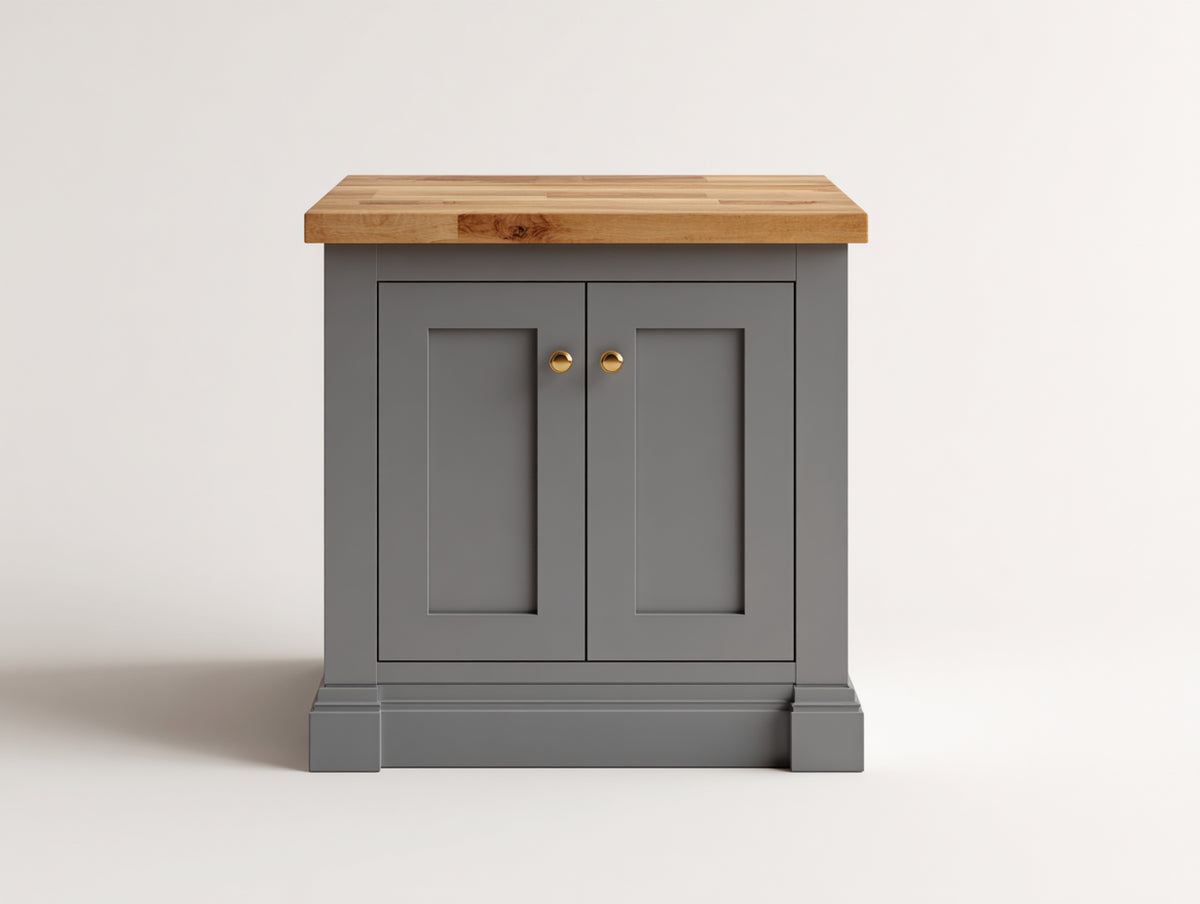 Sideboards Holzwerkstoff 80x40x85 cm - Grau und Naturholz - Kompaktes Sideboard mit 2 Türen und Holzoptikplatte