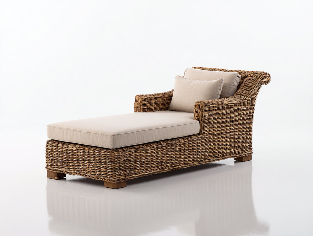 Sonnenliege Polyrattan 180 x 95 x 82 cm - Natur Beige - Komfortable Gartenliege mit Armlehnen