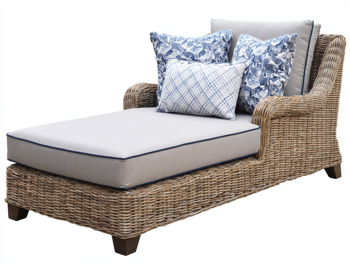 Sonnenliege Polyrattan 185 x 100 x 85 cm - Natur Beige - Gepolsterte Gartenliege mit Armlehnen